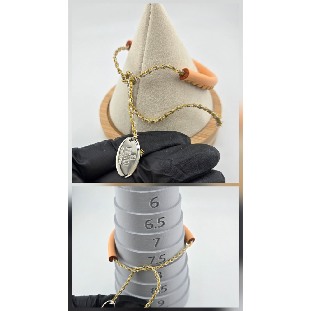 Fendi Selleria Leather Whipstitch Adjustable Bracelet Peach Gold Silver Charm - Picture 3 of 8
